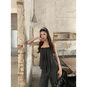 Unique Stylish Grey Korean Style Sleeveless Crop Top