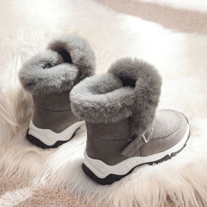Childrens Winter Snow Boots Thickened Fleece Lined Fur Integrated Anti-slip Waterproof Low Top Casual Style round Toe Boots