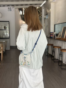 Mini Crossbody Bag with Embroidery by #FFOOOO Nylon Material Soft Texture Casual Style Small Square Bag for Neutral Genders