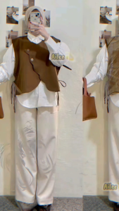 Zavora Shop OOTD Celia Vest 4 In One Set Korean Style ( Vest Celia+Kemeja+Bella Square+Celana OroPans ) Atasan Wanita Kekinian Simple - SET AB438