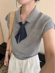 Gray Collar Ice Silk Knitted Short Sleeve T-Shirt Womens Fashion Initial Summer Absorb Sweat And Moisture Breathable Shirt