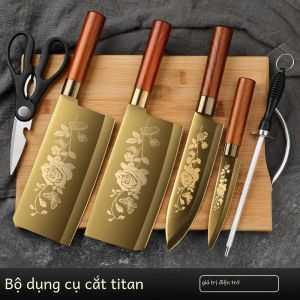 Dao Đầu Bếp Bằng Thép Không Gỉ Mạ Vàng Titan 18cm Cho Nhà Bếp - Cắt Thịt Lát Cắt Trái Cây Xay Xương Nhỏ Dao Thân Thiện Với Môi Trường