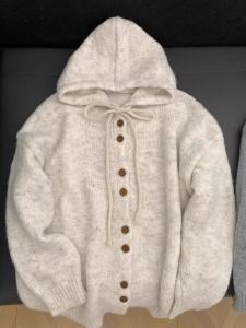 ผู้หญิง มีฮู้ด เปิด คาร์ดิเกน เสื้อสเวตเตอร์ หนาขึ้น หลวม เสื้อผ้าถัก ฤดูใบไม้ร่วง ฤดูหนาว Soft Lazy Relaxing Loose พรางหุ่น เสื้อถัก