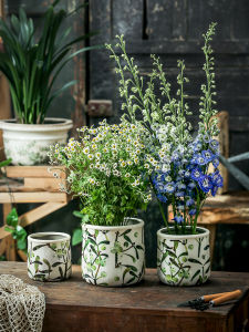 Grape Flower Pot For Home Ceramic Indoor Outdoor Courtyard Nordic Countryside Style Hole-Free Green Plant Succulent Pot