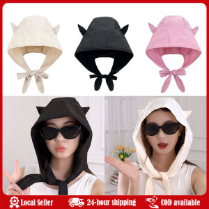 Korean Style Little Devil Horn Headscarf Quick-drying Solid Color Strap Hat Sun Cap Sunscreen Hat Beanie Cap Sports Fashion Polyester Strap Pullover Hat Solid Color Funny Headscarf Hats Little Devil Quick-drying Sun Protection Caps Girls