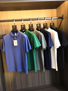 Classy Vertical Stripes Knitting! All Cotton Washing Water! Summer Men Light Business Fashion Short Sleeve Lapel Polo Shirt T-shirt