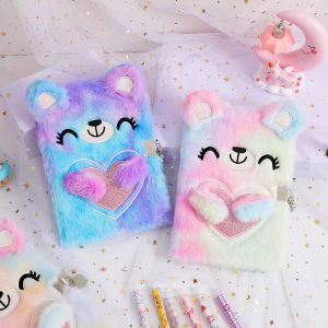 Kids Cartoon Bear with Lock Plush Notebook Student A5 Diary Young Adult Journal Book Girls Gifts Notebook