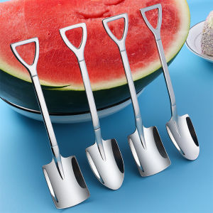 2Pcs Stainless Steel Spade Spoon Coffee Tea Spoon Dinner Ice Cream Dessert Watermelon Spoon Kitchen Tool