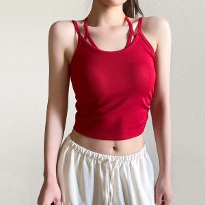 Contrast Color Fake Layered Padded Yoga Tank Top
