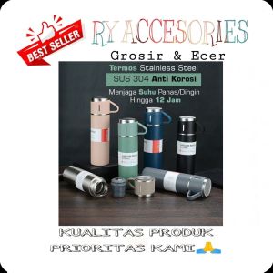 RY - Botol minum termos 500 ML vacuum stainless tahan panas gift 3 cangkir Termos Vacuum Flask Set Botol Minum Cangkir Premium 500ml