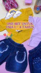 Setelan Yura Uk 1-4 Tahun / Set Kaos Denim Jeans Rok Celana Bayi 6-18 Bulan 6-12 Month Stelan Anak Perempuan