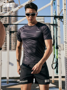 OMG Sports Workout Clothes: Men's Summer Tight Short Sleeve High Elastic Glossy Mesh Stitching Breathable Lightweight Training