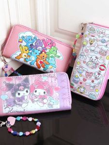Cute Cartoon KT Cat Long Wallet for Kids Students Ladies Synthetic Leather Zipper Closure Figure Pattern Printed Design