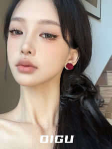 Elegant Red Rose Pearl Flower Stud Earrings for Women New Years Fashion Jewelry Lightweight Luxury Design Sensation High-End Feeling