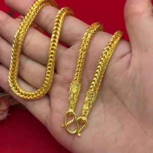 สร้อยคอทองลายสี่เสาคั่นหัวจรวด ความยาว 22 นิ้ว เทียบเท่า 5 บาท ชุบทอง สีเหมือนจริง งานสวย สร้อยแฟชั่น ทองปลอม พร้อมส่ง