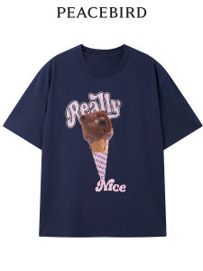 Peacebird Womens Summer 2025 Knitted T-shirt Large Pattern Street Style Cotton Short Sleeve Print Graffiti Crossbody Bag