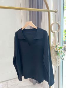 ●ECLAIRE● 043 Blouse Oversize Knit Rajut Lengan Panjang Longsleeves Motif Polos dan Salur Yoola Korea Kasual Kantor Kuliah Import Premium