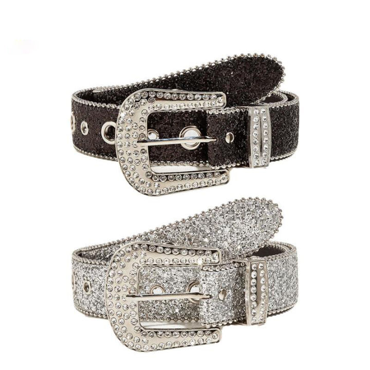 1pc Y2K Rhinestones Buckle Belt, Punk Star Hole Belt for Women Men