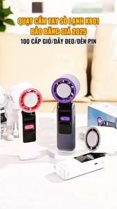 Quạt Cầm Tay Sò Lạnh HANDHELD FAN - JF138 199 Cấp Gió Màn HÌnh Led Có Dây Đeo Và Đèn Pin Pin 4000mAh
