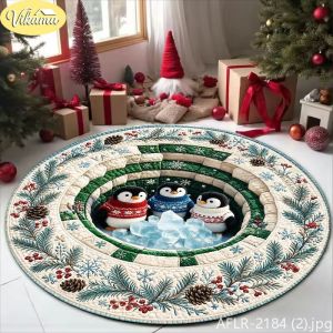 2D "Deep Pit Little Deer" Giáng Sinh Thảm Tròn Chống Trơn Trượt Phong Cách Hiện Đại Thảm Polyester Cho Phòng Khách Phòng Ngủ Đầu Giường Lễ Hội Trang Trí Nhà