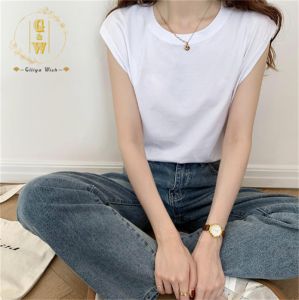 Glliya Wish Short Sleeves T-shirt Women Round Neck Cotton Top Fashion Casual Solid Color Plus Size T-shirt Top