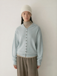 INSIS FEMME | Merino Wool Stylish Navy Collar Knit Cardigan for Winter