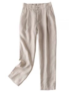 Cotton Linen Straight Tapered Culotte Pants For Women