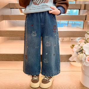 Girls Embroidered Loose Straight Jeans Autumn 2025 New Style Fashionable Baby Long Pants Casual Straight Leg Trousers