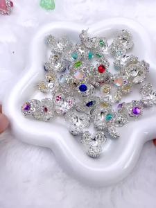 5pcs/10pcs Hollow Flower Spacer Bead With Acrylic Cats Eye Stone Bead Flower Shape End Beads Cap Bead For Jewelry Making