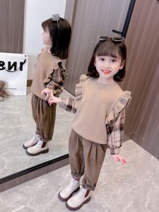 ชุดเด็กผู้หญิงยีนส์แฟชั่นฤดูใบไม้ผลิและฤดูใบไม้ร่วง ชุดเด็กสองชิ้นแบบใหม่ ชุดเด็กและคุณพ่อคุณแม่ทันสมัย ​​ชุดเด็ก