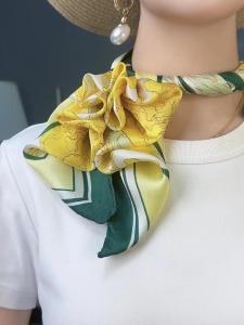 Khăn Choàng Lụa Tươi Mới Mùa Hè 70*70cm Màu Vàng Xanh Lá Cây Năng Động Thời Trang Đa Năng Phong Cách Đồng Quê Cho Nữ