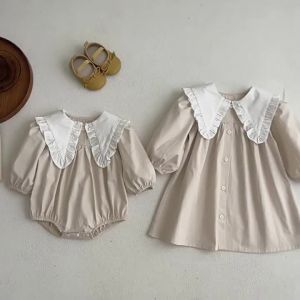 Spring Kids Baby Girls Long Sleeve Sweet Doll Collar Solid Color Princess Dress Autumn Baby Girls Dress Children Clothes Dress