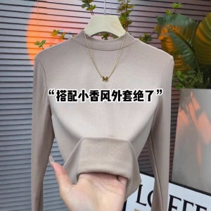 Womens Warm Long Sleeve T-Shirt Autumn Winter Inner Wear Slim Fit High Collar Base Layer Top for Outerwear Fashionable Chinoiserie Style