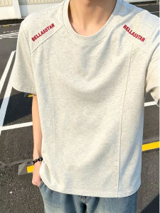 ZHUOCAN | White-Gray Deconstructed Embroidery American Style Short Sleeve T-Shirt