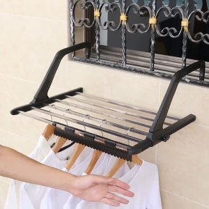 BATHI Rak Jemuran Balkon Stainless Steel Lipat Untuk Baju Sepatu Hemat Tempat Organizer Gantung Kamar Kost Kontrakan OU114
