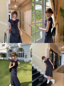 NIHAOKANONG | Bộ Đầm Elegance Mùa Hè Áo Blouse Cột Nơ Gỗ Đan và Chân Váy Ngắn
