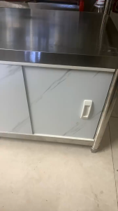 BMZAR Stainless Steel Kitchen Storage Cabinet Rack Sliding Door Floor Cabinet Heavy Duty Microwave Oven Organizer Shelf Food Storage Cabinets