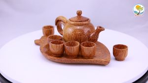 Bộ bình trà bằng gỗ dừa Hình Chiếc Lá - Quà tặng lễ Tết / trang trí handmade - Thủ công mỹ nghệ - Memories Craft Gifts Shop