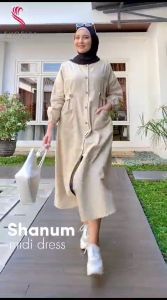 Shanum Gamis Dress Midi Wanita Korean Style Kekinian Bahan Linen
