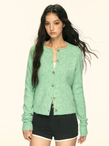 Aaisup | Áo Cardigan Knit Mềm Màu Xanh Lá Đậu Dáng Xòe