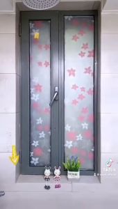 STICKER KACA STIKER KACA 45 CM X 100 CM SANDBLAST MOTIF BUNGA HITAM PINK TERMURAH BEST SELLER