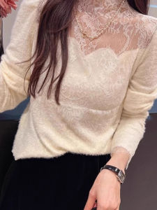 chaqi | Elegant Lace Half High Collar Long Sleeve Blouse