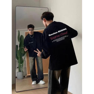 Áo Thun Nam Tay Dài Cotton Phong Cách Mỹ Dáng Rộng Cổ Tròn Thường Ngày Mùa Xuân Thu Áo Hoodie