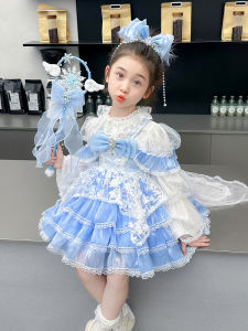 ชุดเดรสลูกไม้เจ้าหญิงล็อเรต้าพร้อมเสื้อผ้าคลุมศีรษะสำหรับเด็กผู้หญิง เสื้อผ้าเด็กผู้หญิง ชุดเจ้าหญิง ชุดคลุมศีรษะ ชุดคลุมศีรษะ