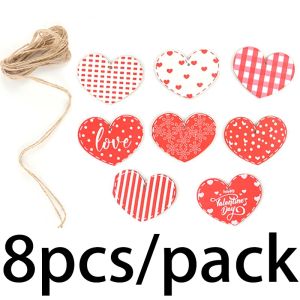 (8Pieces/bag)5.3x7cm Valentines Day Wooden Heart-Shaped Ornament Pendant Room Decoration Matching Design Sense