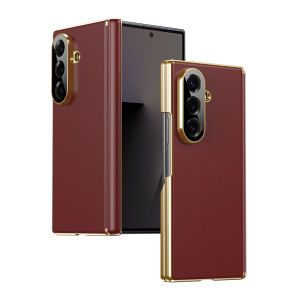 Lens Hinge Protection Leather Phone Case for Samsung Galaxy Z Fold 7 6 5 4 5G Fold7 Fold6 Fold5 Fold4 Shockproof Hard Cover