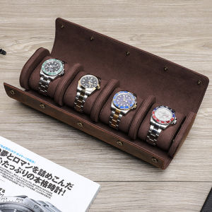 Hiram Genuine Leather Luxury 4 Slots Watch Roll Travel Case Chic Vintage  Display Watch Storage Box with Slid in Out Watch Organizers