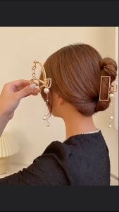 F4 Jepit Rambut Korea Bahan Alloy Bentuk Kupu Kupu dengan Jurai Mutiara Jedai Logam AF05