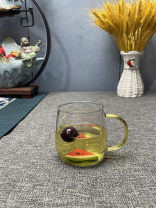 Heat Resistant Lead Free Glass Cup Food Grade Silicone Transparent Home Use Drinking Tea Cup with Handle Mushroom Shaped Cup