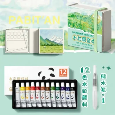 Mini Watercolor Paint Set Acrylic Portable Sketchbook Travel Drawing Painting Solid Watercolor Coloring Board Kit Full 12 Colors